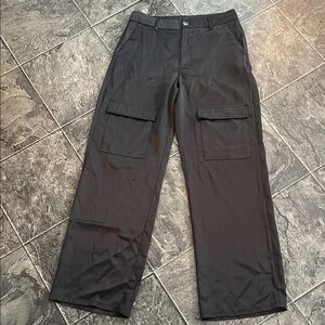 FOREVER 21 Women’s Satiny Black Cargo High-Rise Pants Goth Festival Sleek Office